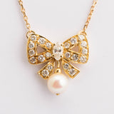 Vintage 18ct Gold & Diamond Bow Pendant on Chain