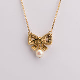 Vintage 18ct Gold & Diamond Bow Pendant on Chain