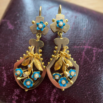 Victorian Gold & Enamel Drop Earrings