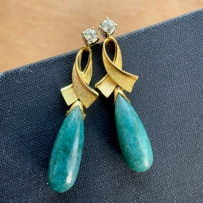 Vintage Jade & Diamond Drop Earrings