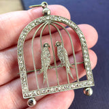 Vintage 18ct White Gold & Diamond Love Birds Pendant