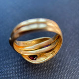 Edwardian 18ct Gold Double Snake Ring set with Garnets