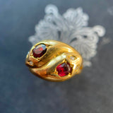 Edwardian 18ct Gold Double Snake Ring set with Garnets