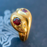 Edwardian 18ct Gold Double Snake Ring set with Garnets