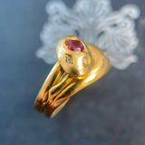 Edwardian 18ct Gold Double Snake Ring set with Garnets