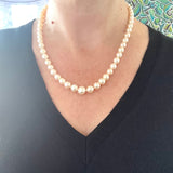 Art Deco Akoya Pearl Necklace with a Platinum & Diamond Clasp