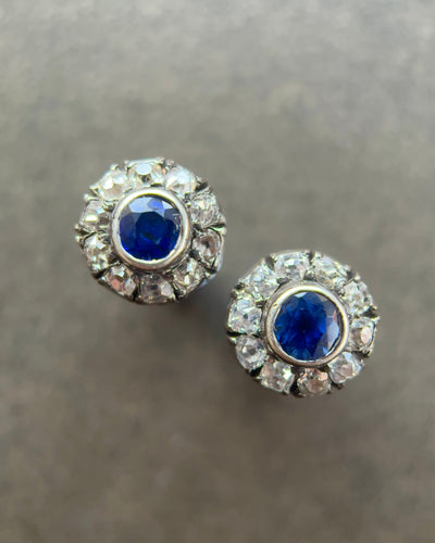 Victorian Sapphire Diamond Cluster Earrings