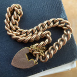 Antique 9ct Gold Curb Bracelet Heart Padlock