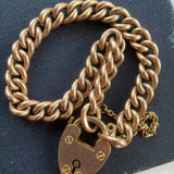 Antique 9ct Gold Curb Bracelet Heart Padlock