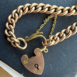 Antique 9ct Gold Curb Bracelet Heart Padlock
