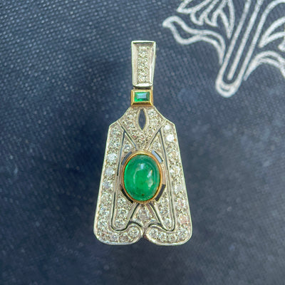 Art Deco Platinum Emerald & Diamond Pendant