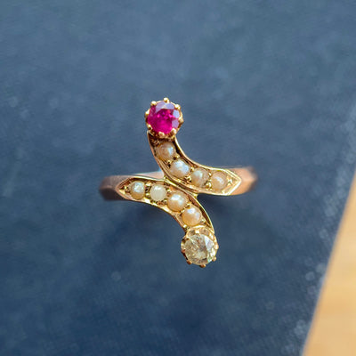 Art Nouveau 18ct Gold, Ruby & Diamond Ring