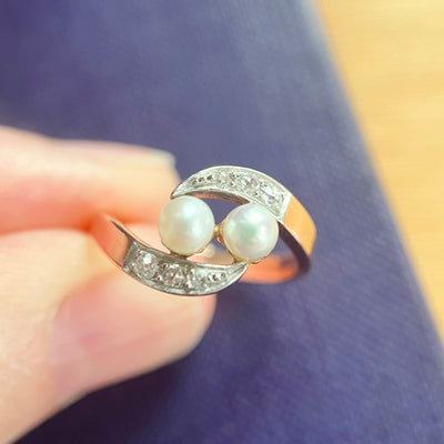 Art Nouveau 18ct Gold, Diamond & Pearl Ring