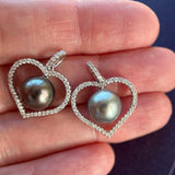 Vintage Tahitian Pearl & Diamond 18ct Gold Heart Pendant