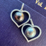 Vintage Tahitian Pearl & Diamond 18ct Gold Heart Pendant