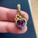 Edwardian 9ct Gold Amethyst & Pearl Heart Pendant