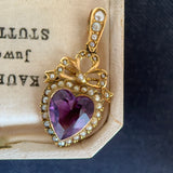 Edwardian 9ct Gold Amethyst & Pearl Heart Pendant