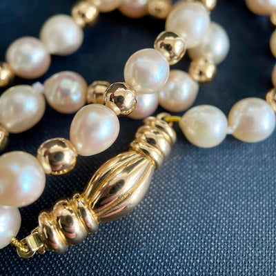 Vintage Akoya Pearl Necklace with 18ct Gold Beads & Clasp