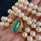 Vintage Akoya Pearl Necklace with 18ct Gold Cabochon Emerald Clasp