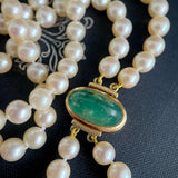 Vintage Akoya Pearl Necklace with 18ct Gold Cabochon Emerald Clasp