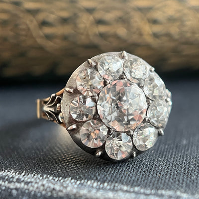 Rare Georgian 15ct Gold & Rock Crystal cluster Ring