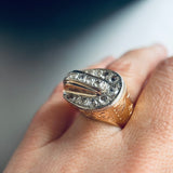 Retro 18ct Gold & Platinum Belt Ring