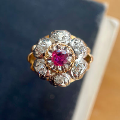 Retro 18ct Gold, Ruby & Diamond Cocktail Ring