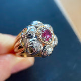 Retro 18ct Gold, Ruby & Diamond Cocktail Ring