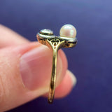 Art Nouveau "Toi & Moi" Diamond & Pearl Ring