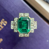 Art Deco Platinum, Emerald Doublet & Diamond Ring