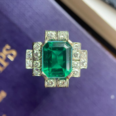 Art Deco Platinum, Emerald Doublet & Diamond Ring