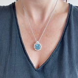 Vintage 18ct Gold Blue Topaz & Diamond Pendant