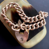Antique 9ct Gold Curb Bracelet Heart Padlock