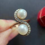 “Toi & Moi” Art Nouveau 9ct Gold Diamond and Pearl Ring