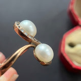 “Toi & Moi” Art Nouveau 9ct Gold Diamond and Pearl Ring