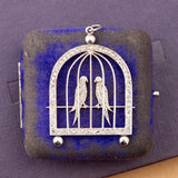 Vintage 18ct White Gold & Diamond Love Birds Pendant