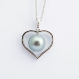 Vintage Tahitian Pearl & Diamond 18ct Gold Heart Pendant