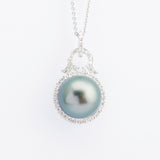 Vintage Tahitian Pearl & Diamond 18ct Gold Pendant