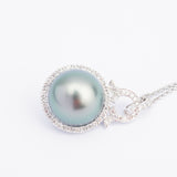 Vintage Tahitian Pearl & Diamond 18ct Gold Pendant