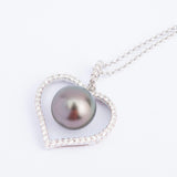 Vintage Tahitian Pearl & Diamond 18ct Gold Heart Pendant