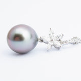 Vintage Tahitian Pearl & Diamond 18ct Gold Pendant
