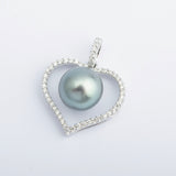 Vintage Tahitian Pearl & Diamond 18ct Gold Heart Pendant
