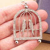 Vintage 18ct White Gold & Diamond Love Birds Pendant