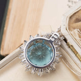 Vintage 18ct Gold Blue Topaz & Diamond Pendant