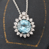 Vintage 18ct Gold Blue Topaz & Diamond Pendant