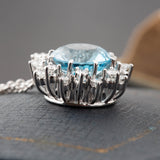 Vintage 18ct Gold Blue Topaz & Diamond Pendant