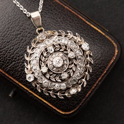 Antique Platinum Laurel Wreath Pendant set with 2.60 ctw Old Cut Diamonds