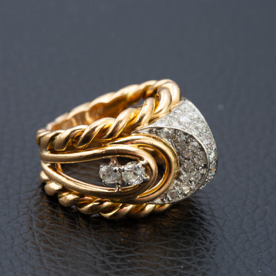 Retro 1940s 18ct Gold & Platinum Cocktail Diamond Ring